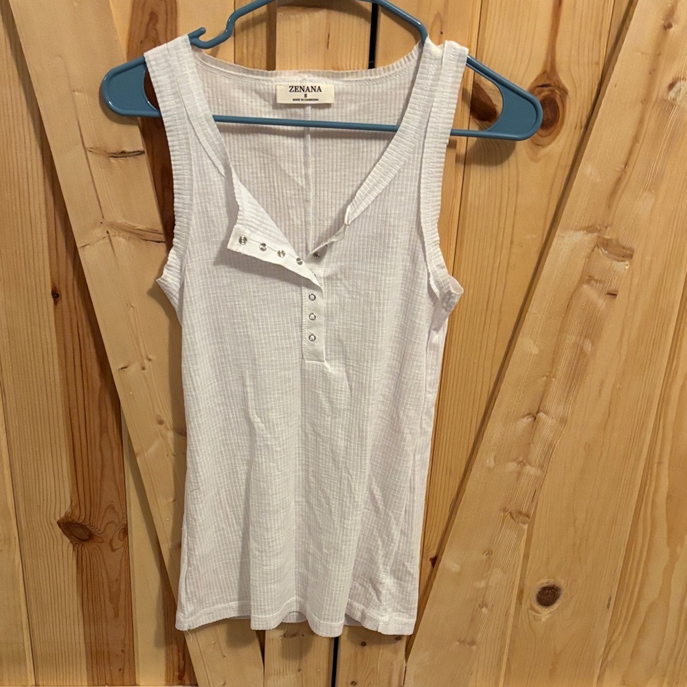 Zenana Outfitters White Button-Detail Tank Top